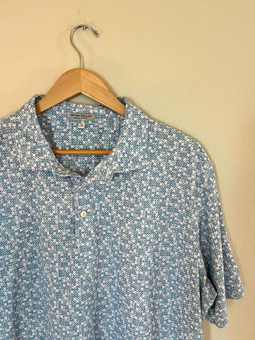 Peter Millar Summer Comfort, Gallery Print Performance Golf Polo, Baby Blue, XL